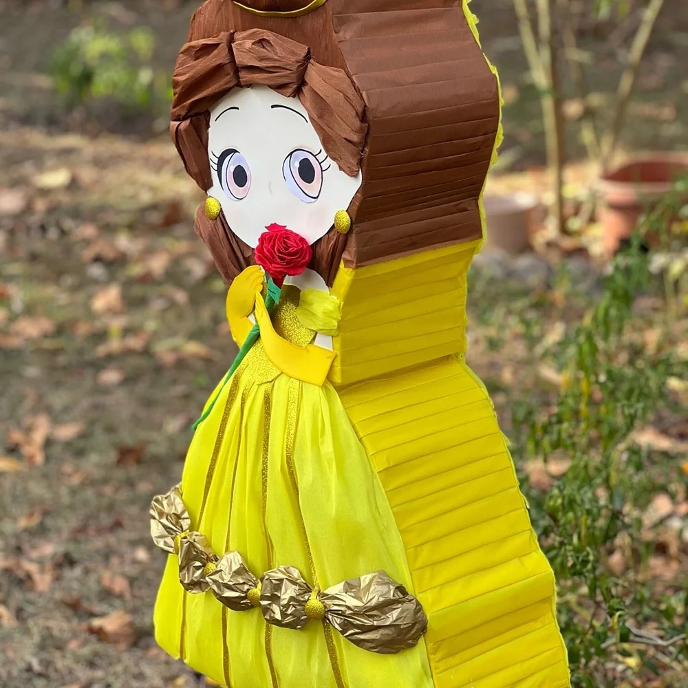 Charming Yellow Princess belle piñata with Red Rose
